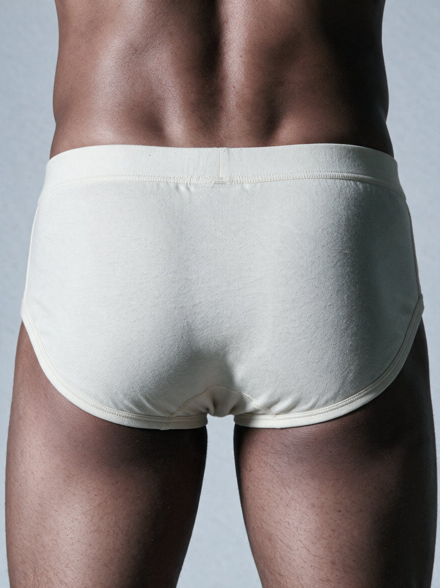 Close-up of soft un-dyed organic cotton underwear against skin
