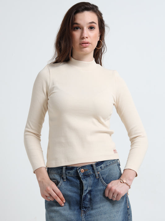 Organic Cotton Women’s High Neck Ribbed Long Sleeve Top