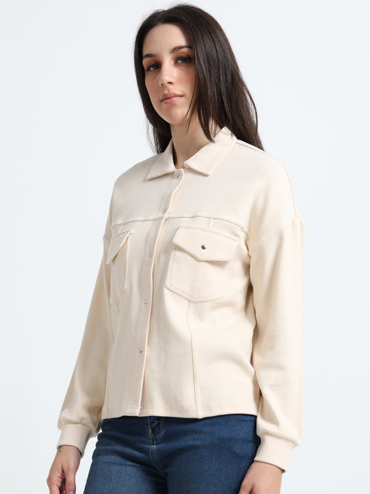Women’s Minimal Overshirt Jacket – Organic Cotton with Spandex