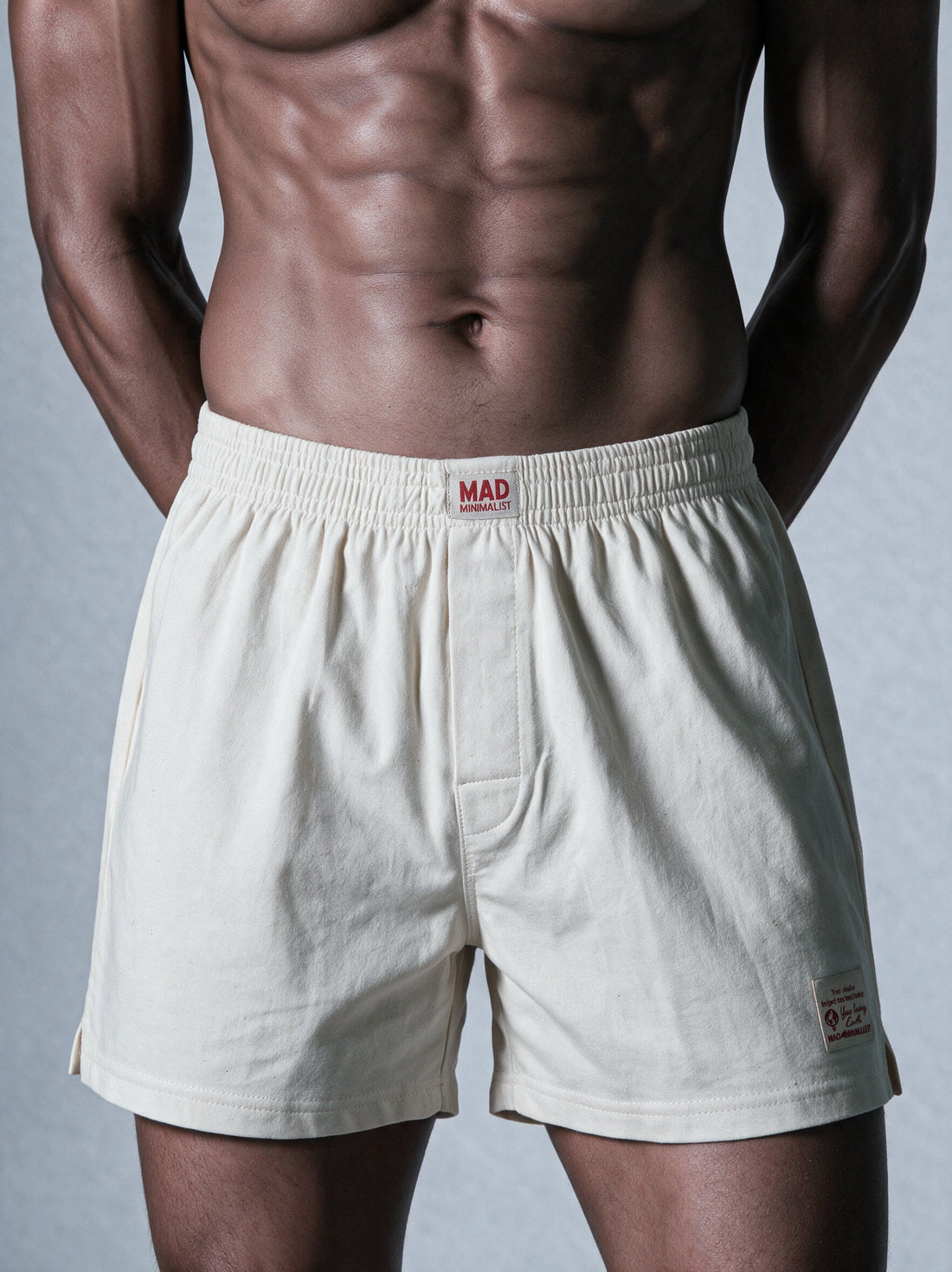 GOTS certified organic cotton innerwear label on undyed fabric