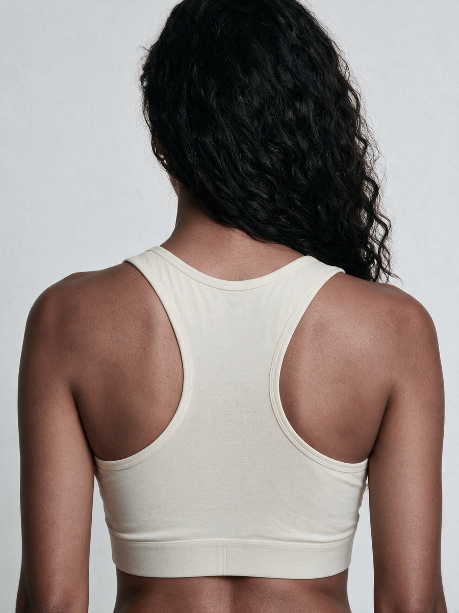Organic cotton sports bra and everyday bra shown side by side for comparison