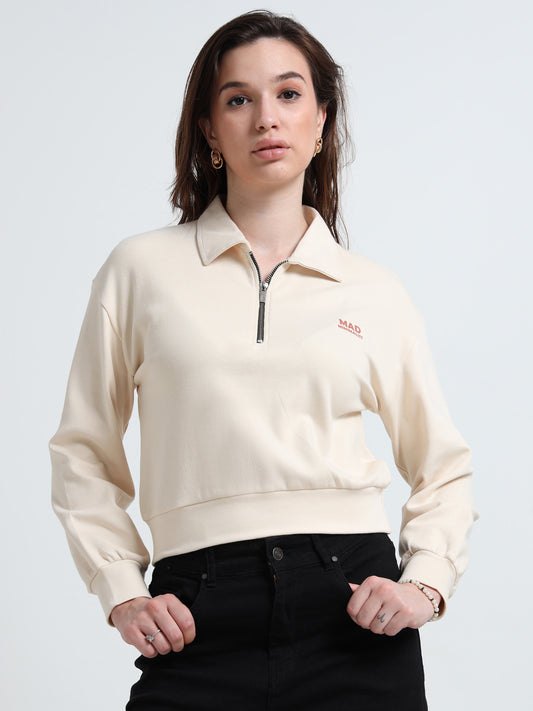 Women’s Zipper Pullover Crop Top – Organic Minimal Streetwear