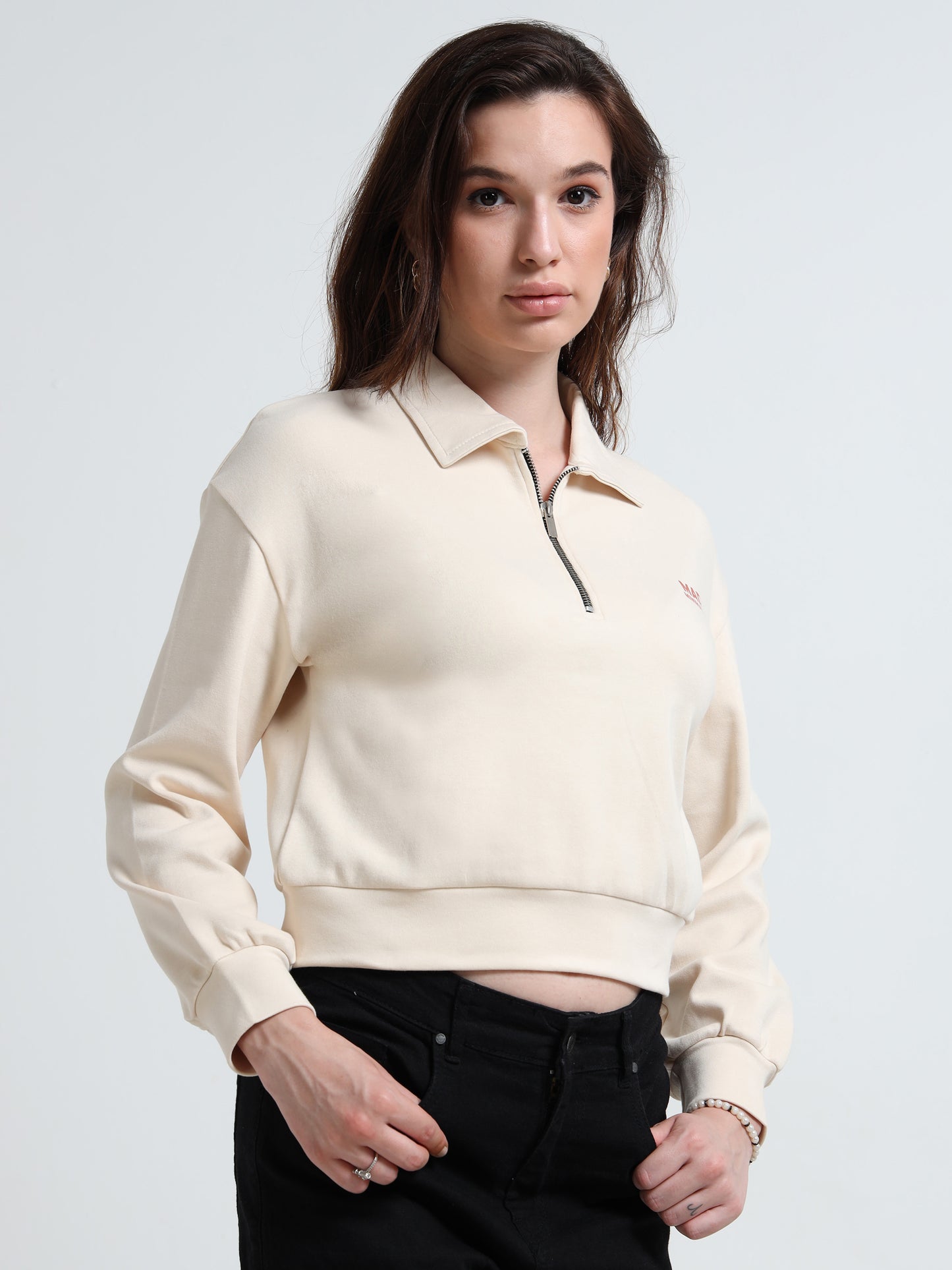 Women’s Zipper Pullover Crop Top – Organic Minimal Streetwear