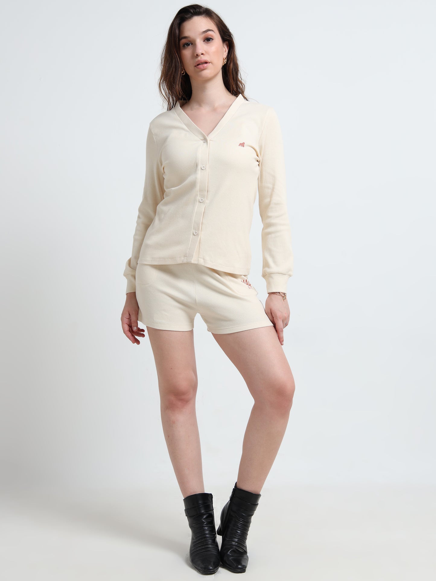 Women’s Button-Down Cardigan & Shorts Co-ord Set – Organic Minimal Wear