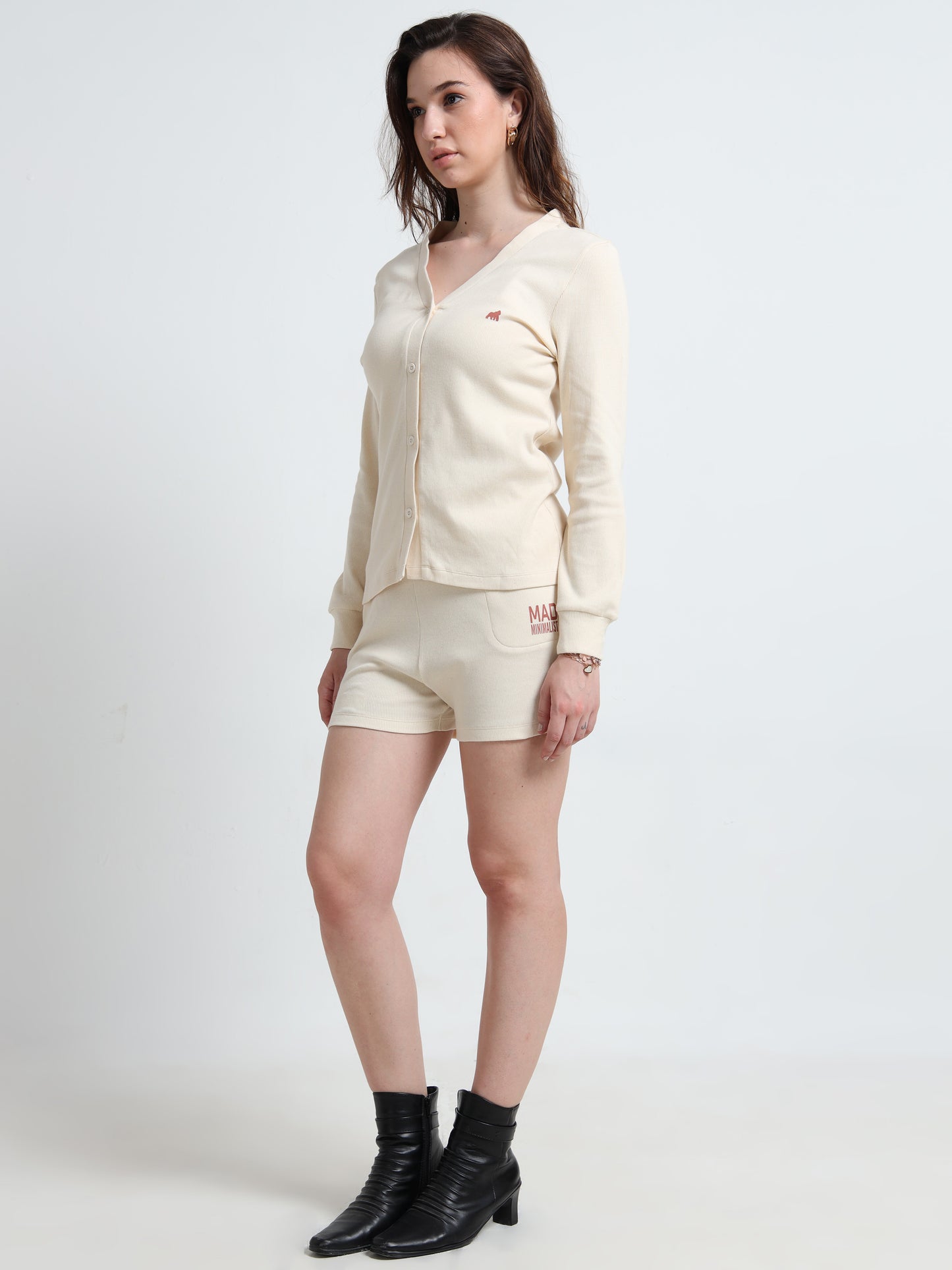 Women’s Button-Down Cardigan & Shorts Co-ord Set – Organic Minimal Wear