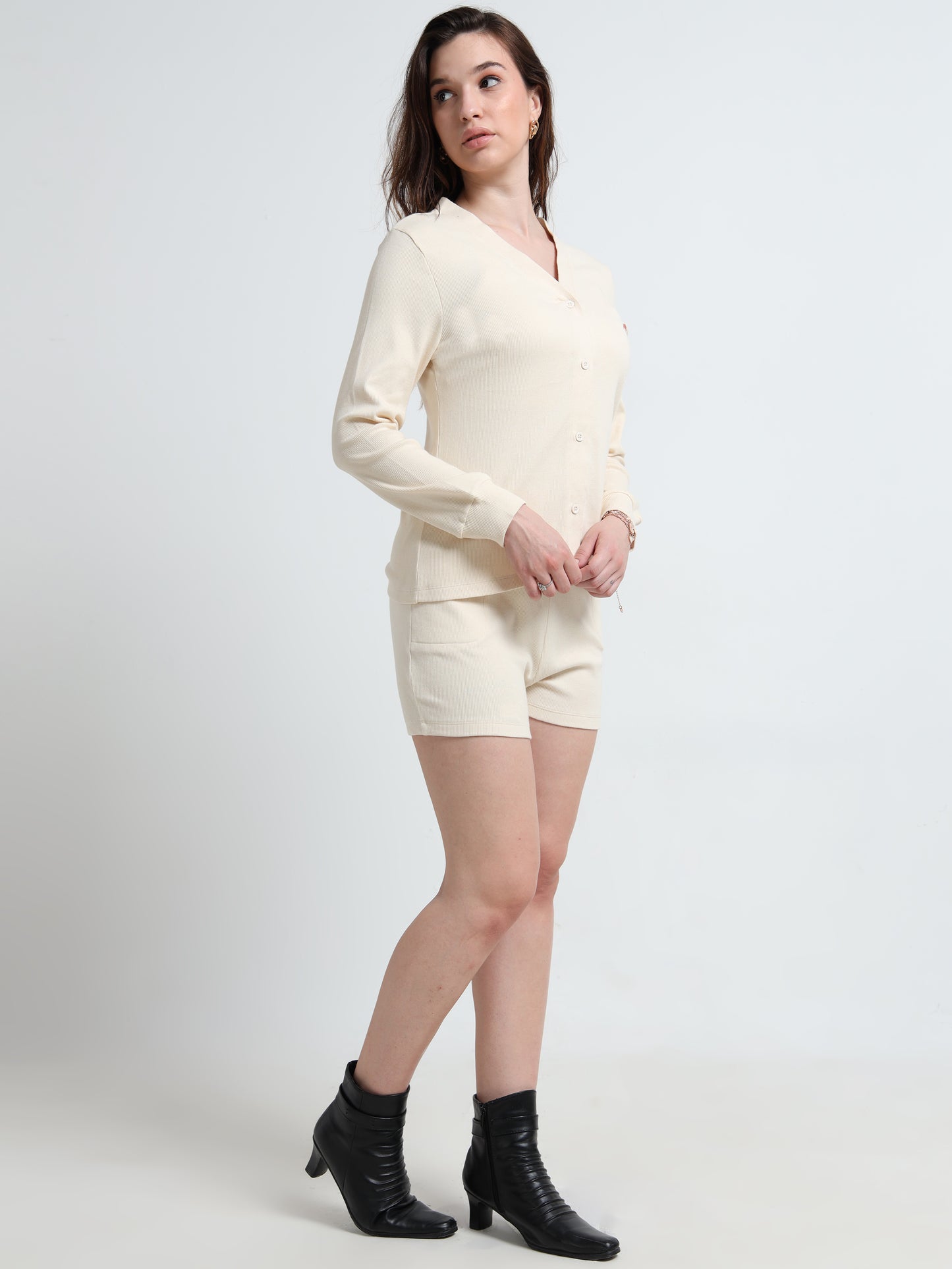Women’s Button-Down Cardigan & Shorts Co-ord Set – Organic Minimal Wear