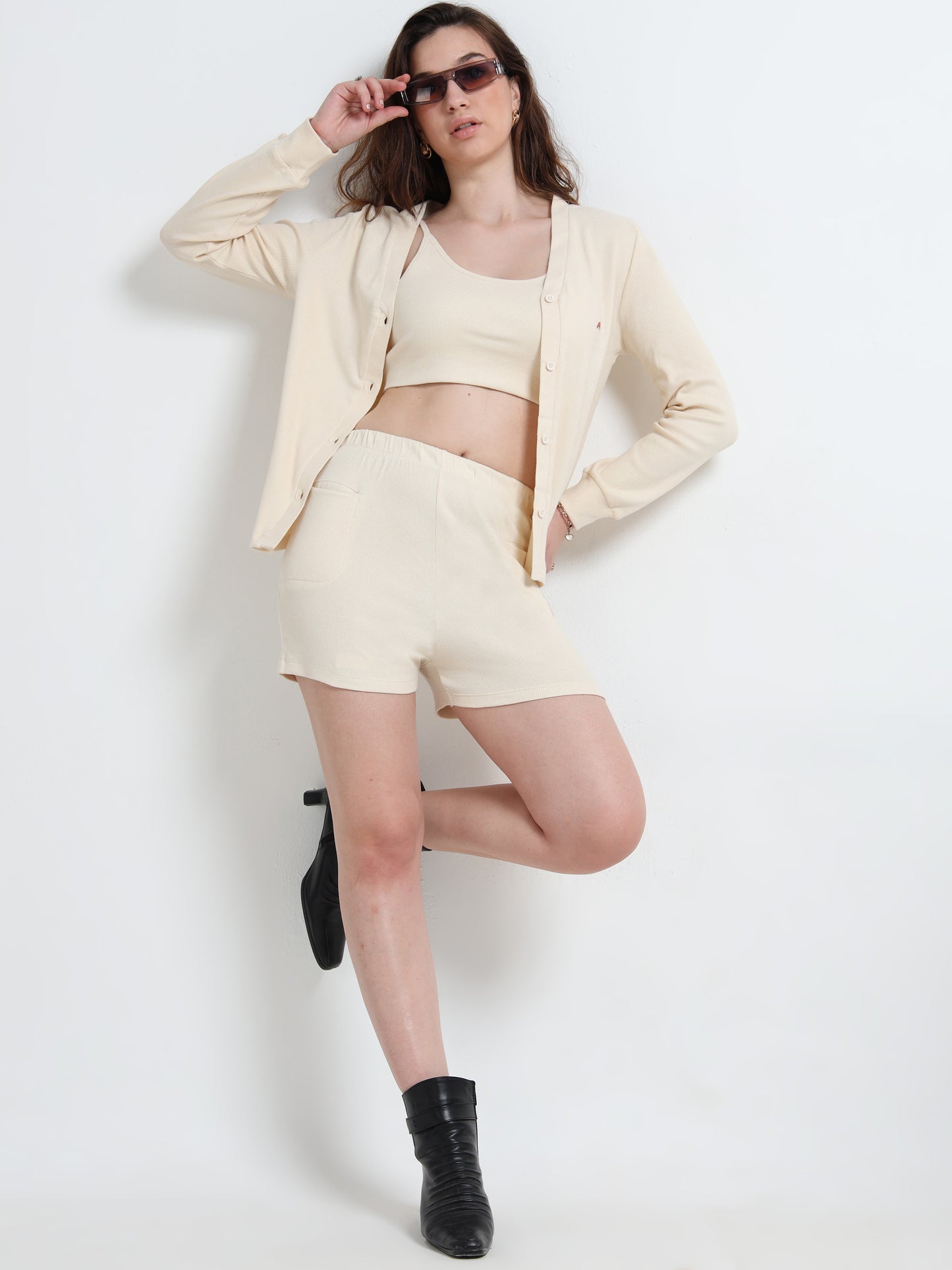 Women’s Button-Down Cardigan & Shorts Co-ord Set – Organic Minimal Wear