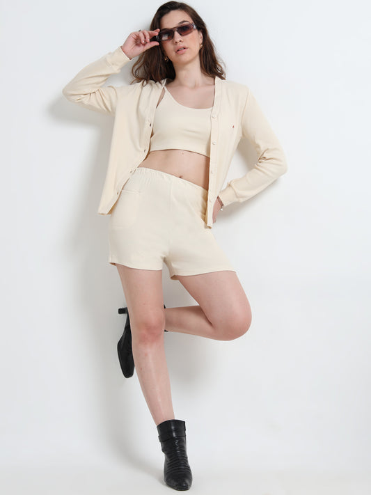 Women’s Button-Down Cardigan & Shorts Co-ord Set – Organic Minimal Wear