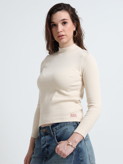 Organic Cotton Women’s High Neck Ribbed Long Sleeve Top
