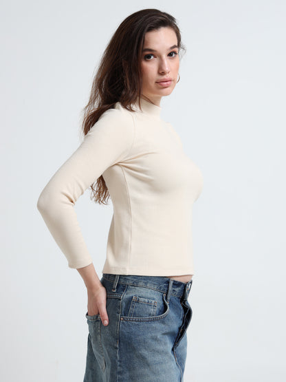 Organic Cotton Women’s High Neck Ribbed Long Sleeve Top