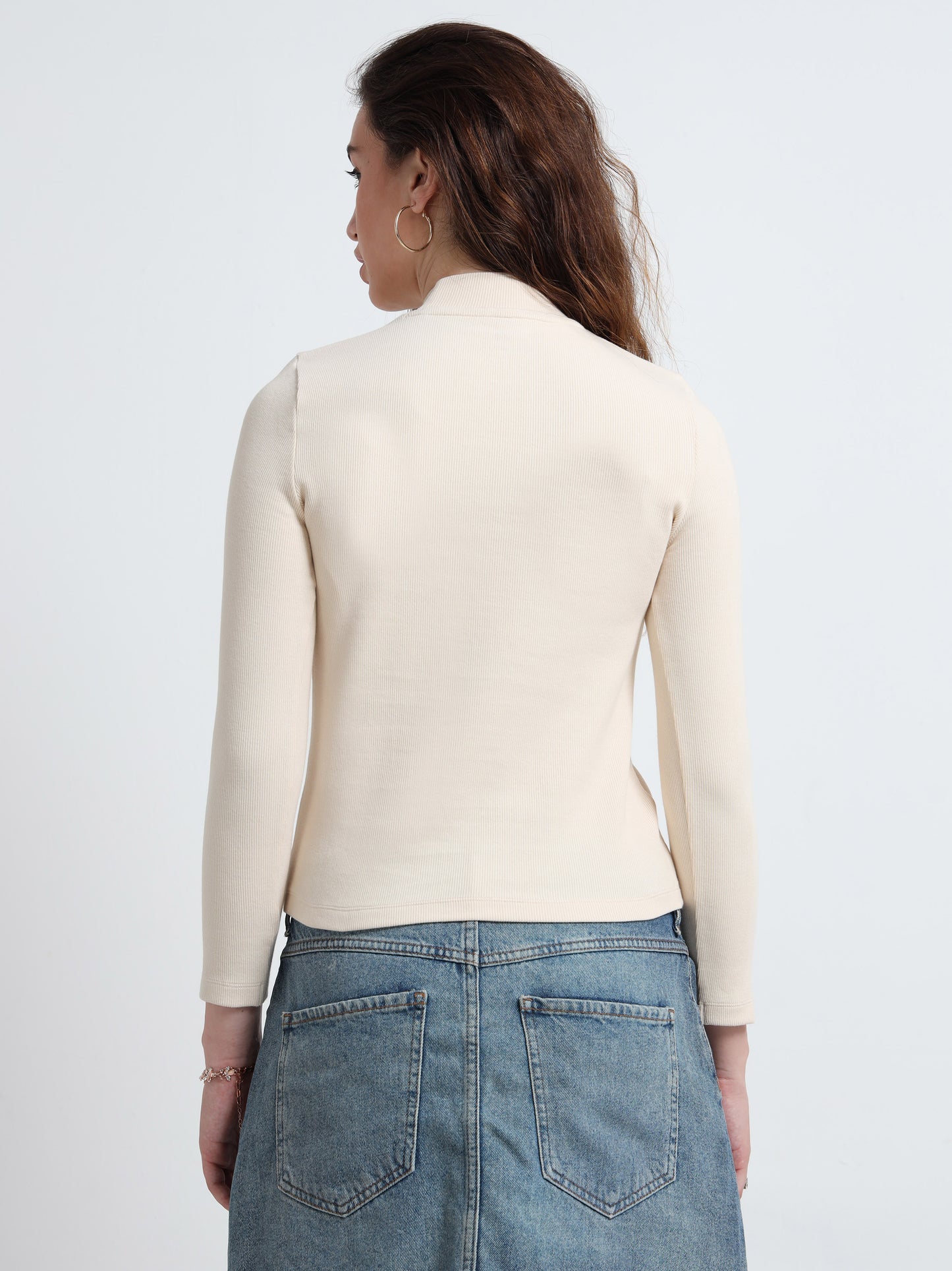 Organic Cotton Women’s High Neck Ribbed Long Sleeve Top