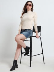 Organic Cotton Women’s High Neck Ribbed Long Sleeve Top