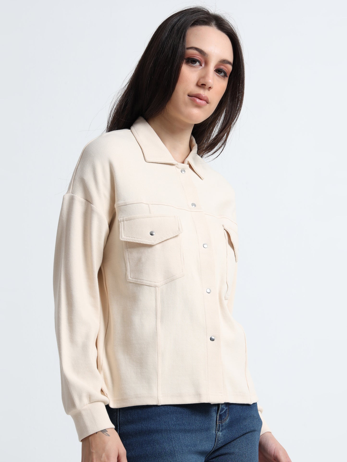 Women’s Minimal Overshirt Jacket – Organic Cotton with Spandex