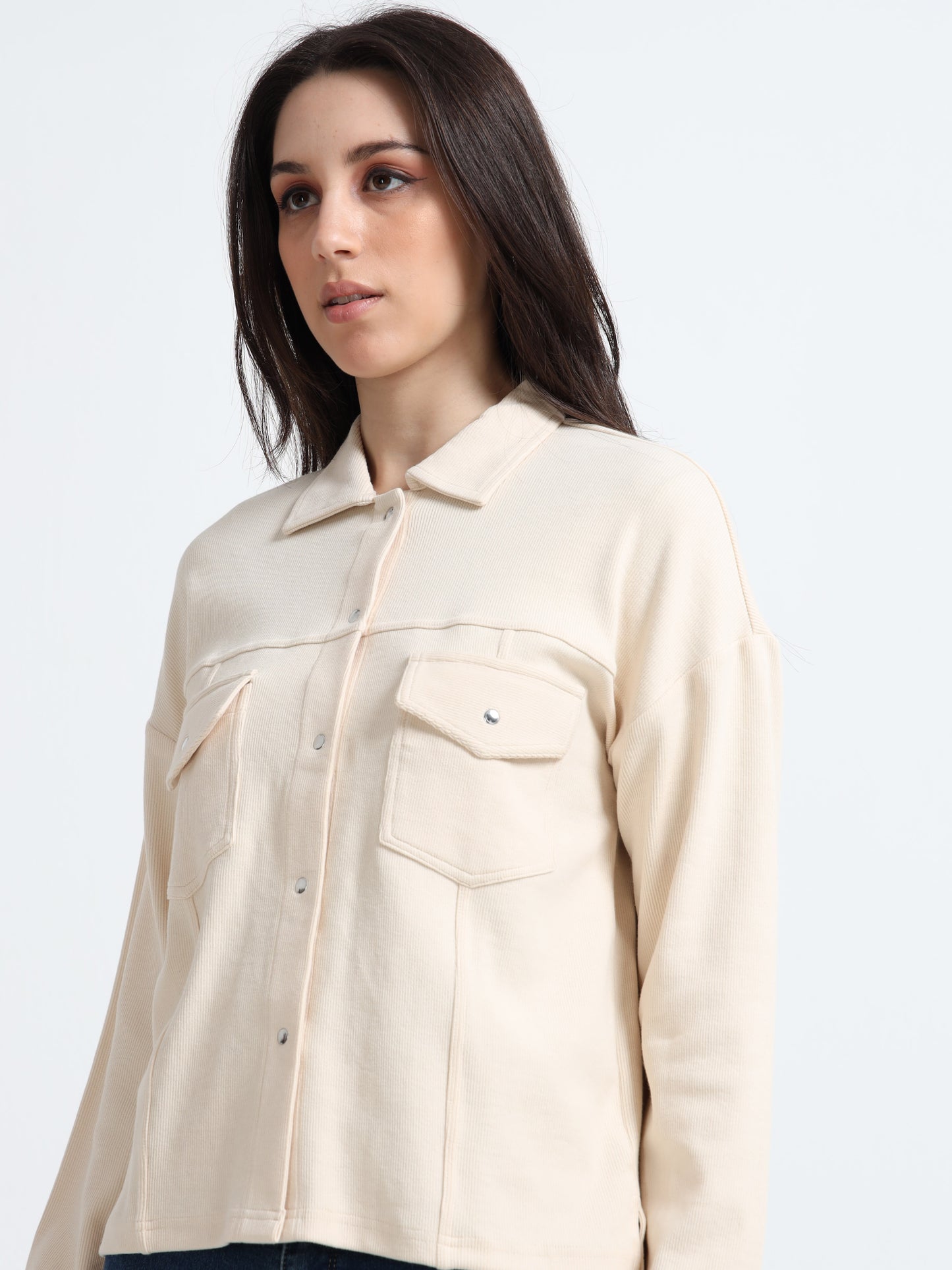 Women’s Minimal Overshirt Jacket – Organic Cotton with Spandex