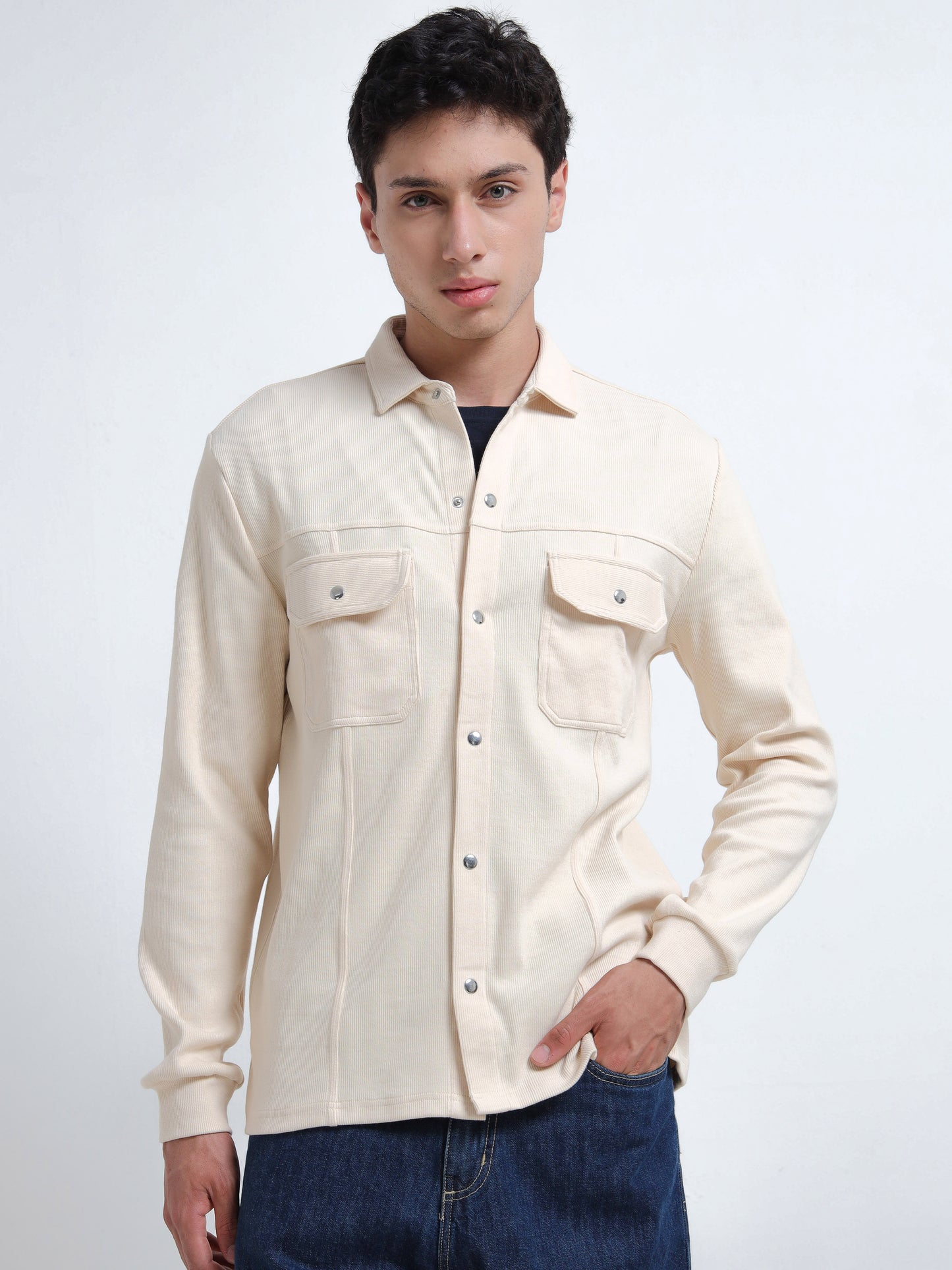 Ribbed Organic Cotton Men’s Overshirt Jacket